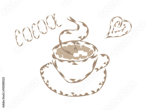 Fototapeta Naklejka Na Ścianę i Meble -  A cup of hot cocoa drawn by a contour