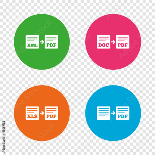 Export file signs. Convert DOC to PDF symbols.