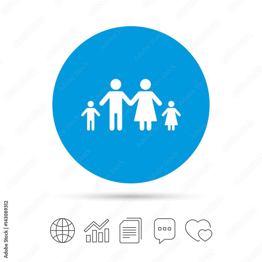 Complete family with two children sign icon. Complete family with two children sign icon.
