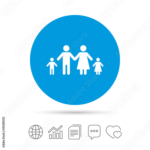 Complete family with two children sign icon.