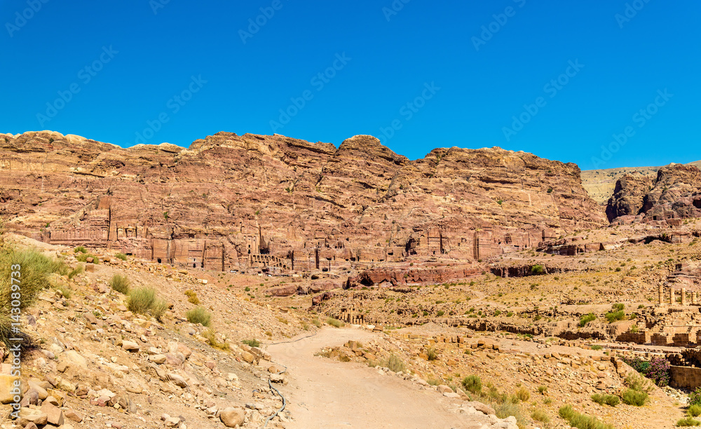 View of the Royal Tombs at Petra, UNESCO world heritage site