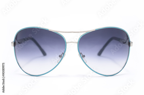 Sunglasses with blue iron frame isolated on white