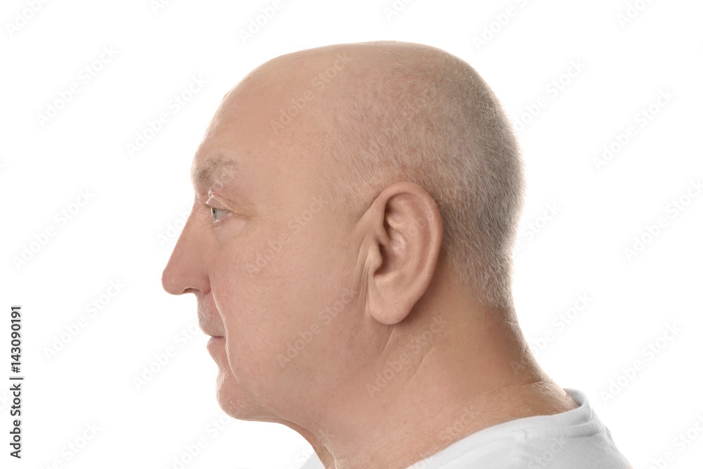 Fototapeta premium Bald senior man on white background