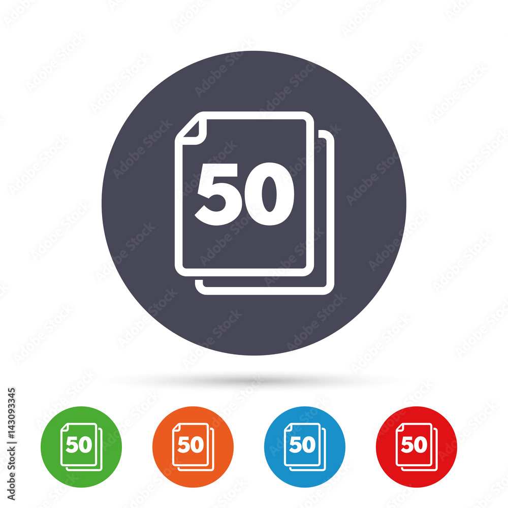 In pack 50 sheets sign icon. 50 papers symbol. In pack 50 sheets sign icon. 50 papers symbol.