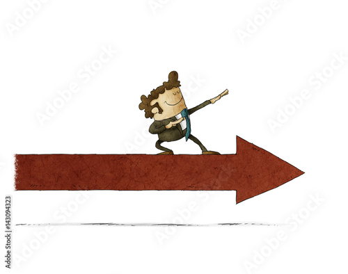 Businessman on an arrow moving forward