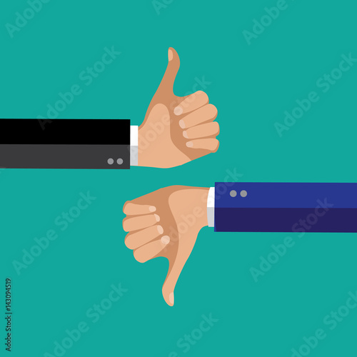 Thumbs up and down flat design. EPS 10 vector.