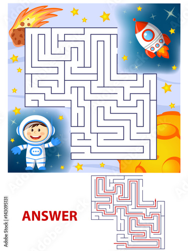 Help cosmonaut find path to rocket. Labyrinth. Maze game for kids