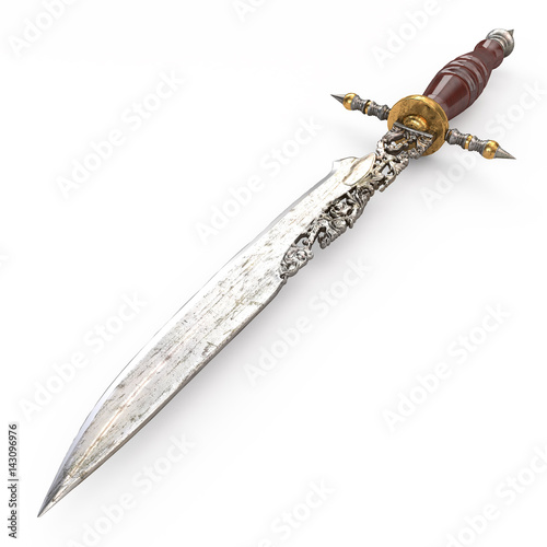 Old dagger vintage carved rare and collectible isolated on white. 3d illustration