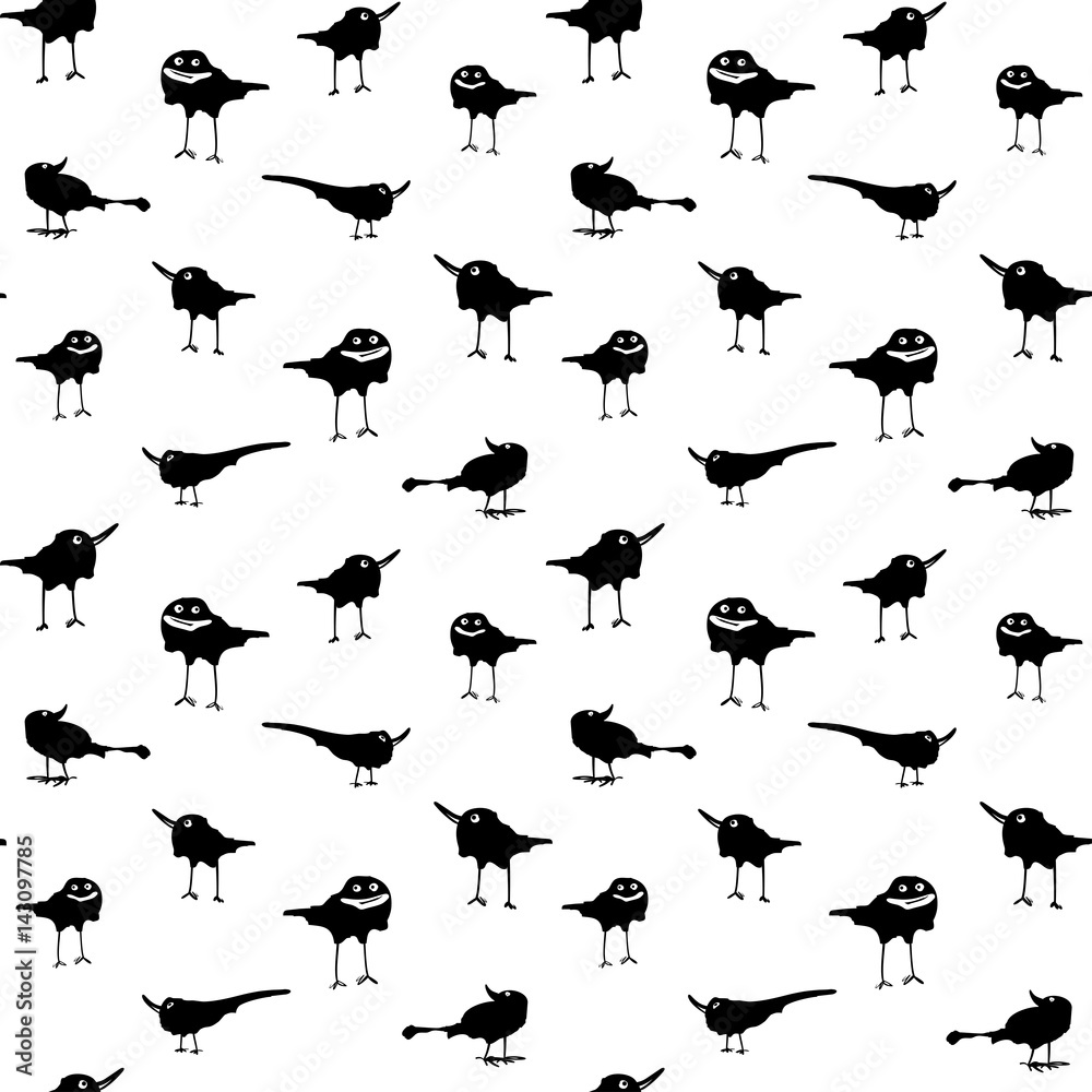 Naklejka premium Illustration with happy crows on white background. Seamless pattern.