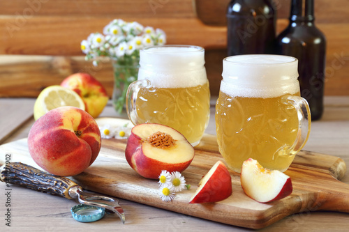 Light fruit craft beer and fruits