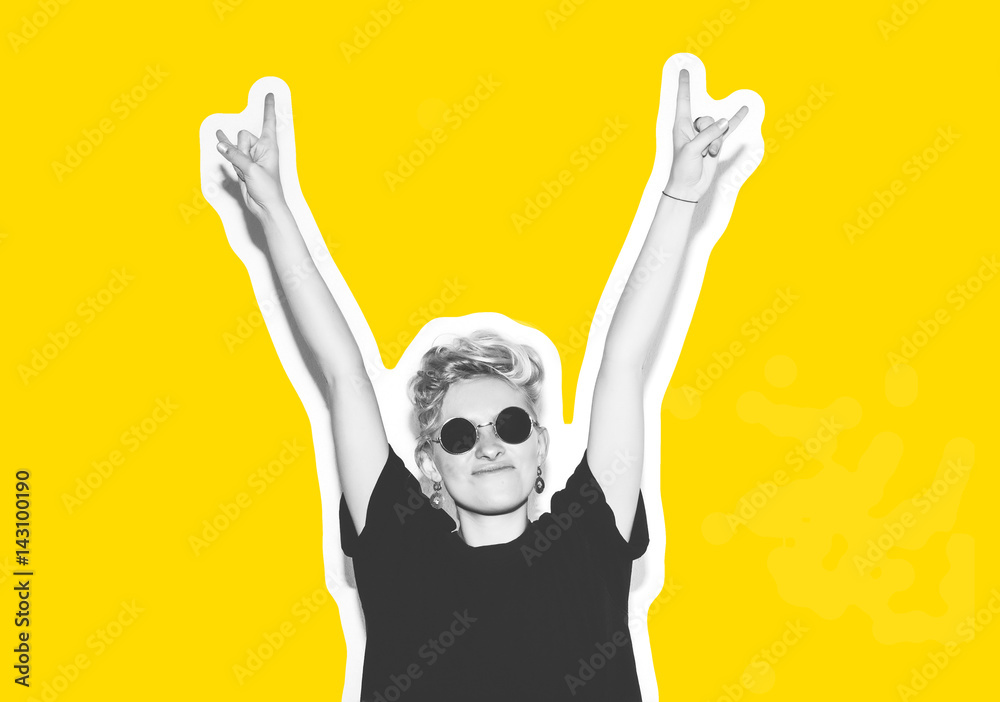 Φωτογραφία Stylish fashion blonde with short hair colorful collage