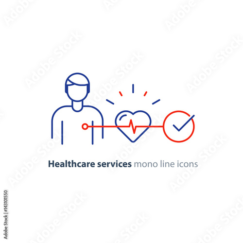Heart test line icon, electrocardiogram monitor logo, cardiology examination