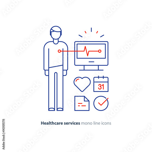Heart test line icon, electrocardiogram monitor logo, cardiology examination © stmool