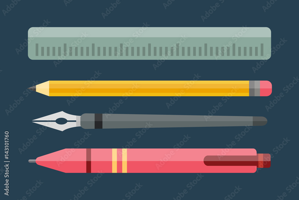 Paint and writing tools collection flat style colored stationery equipment drawing and education artist cartoon sketching vector illustration. Paint and writing tools collection flat style colored stationery equipment drawing and education artist cartoon sketching vector illustration.