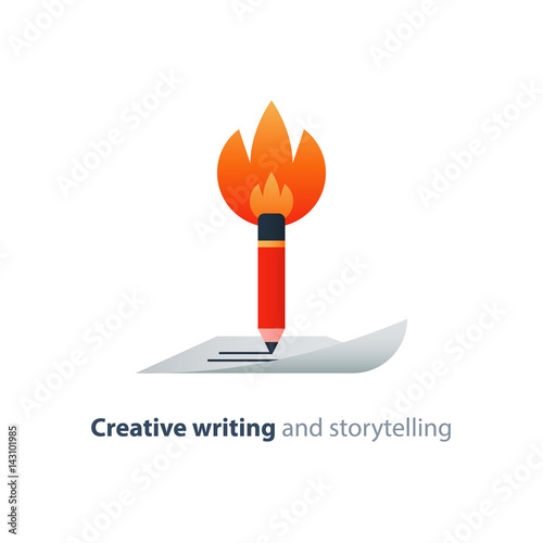 Burning pencil, creative writing concept, story telling vector icon