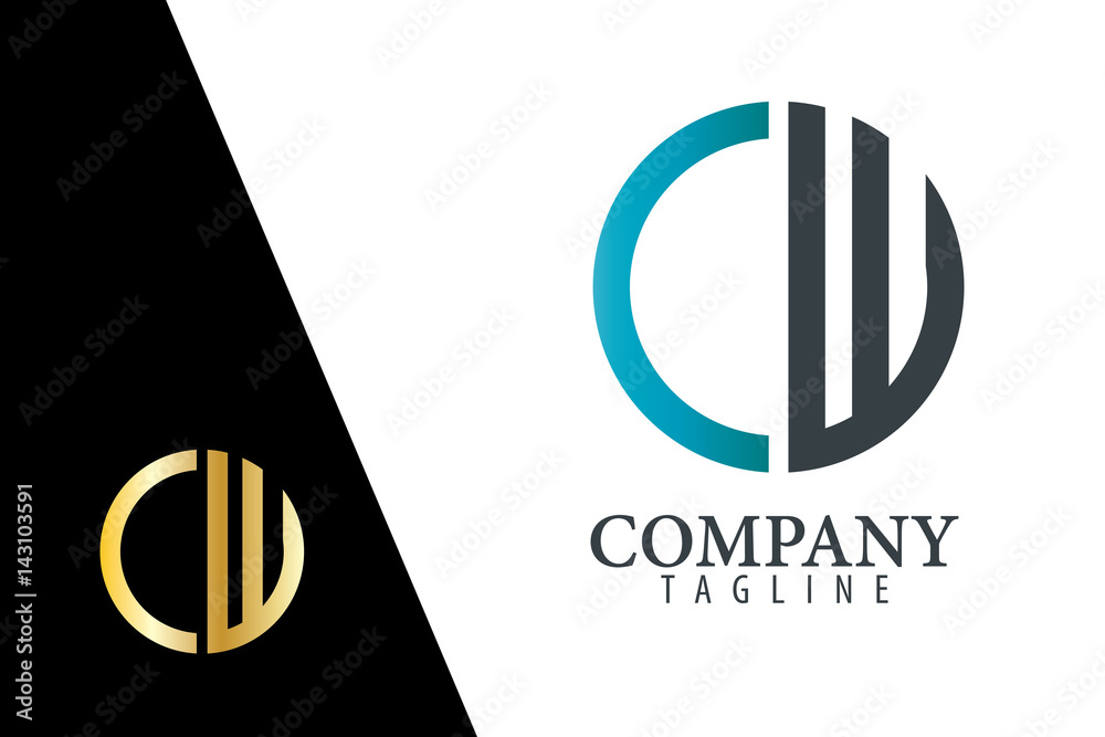 Initial Letter CW With Linked Circle Logo Initial Letter CW With Linked Circle Logo