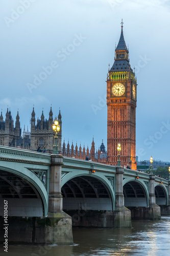 LONDON, ENGLAND - JUNE 16 2016: Houses of Parliament with Big Ben and Westminster bridge, London, England, Great Britain