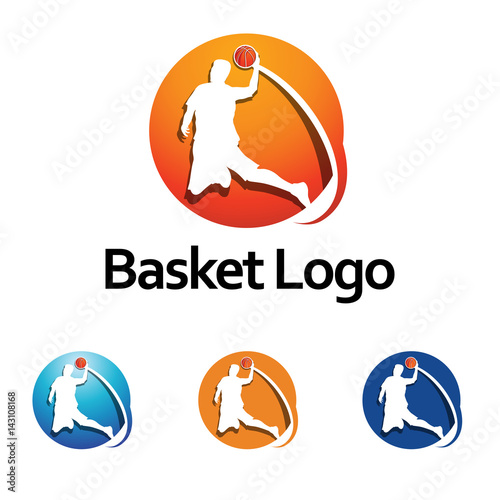 Simple Cool Basketball Logo with Circle Jumping Player