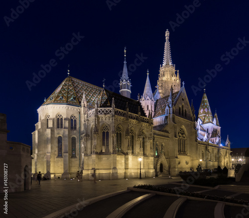Historic Matthias Church in Budapest at Night