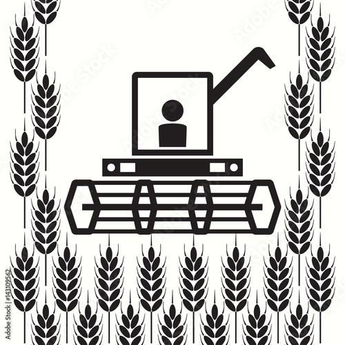 vector icon of combine harvester and wheat ears