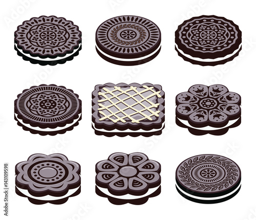 vector icons of oreo cookie set