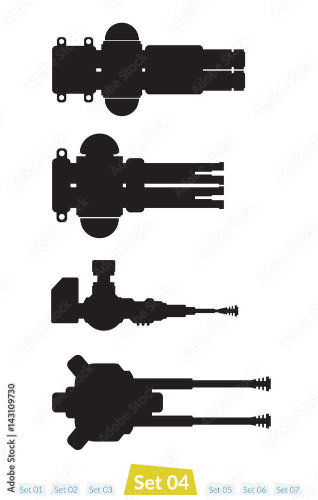 Set of Spaceship weapons silhouette set four Set of Spaceship weapons silhouette set four