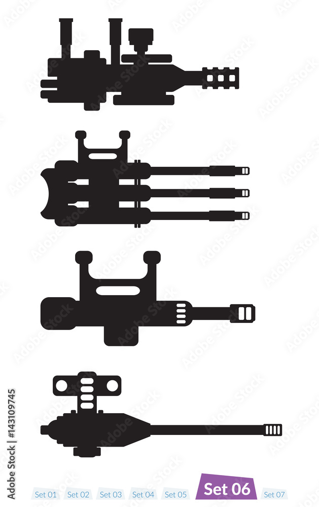 Set of Spaceship weapons silhouette set six