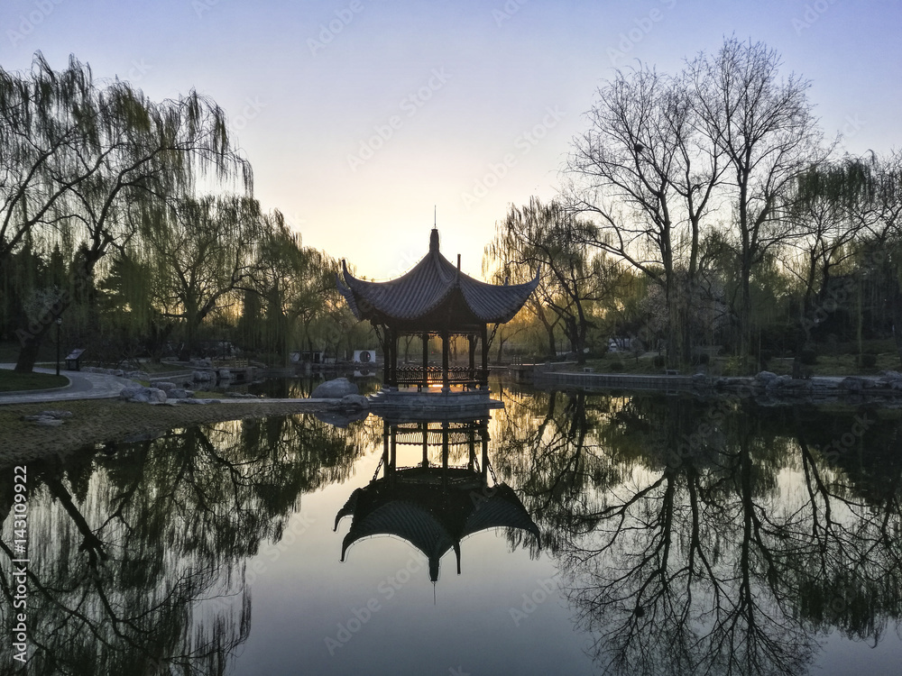 Chinese pavilion at sunrise Chinese pavilion at sunrise
