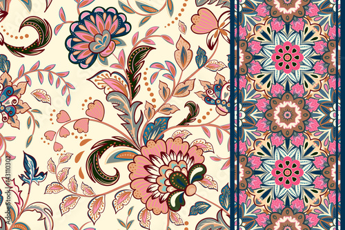 Fototapeta Naklejka Na Ścianę i Meble -  Seamless floral patterns set. Vintage flowers backgrounds and borders with leave. Vector ornaments.