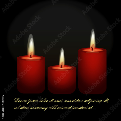 Red candles on a dark background. Vector picture.