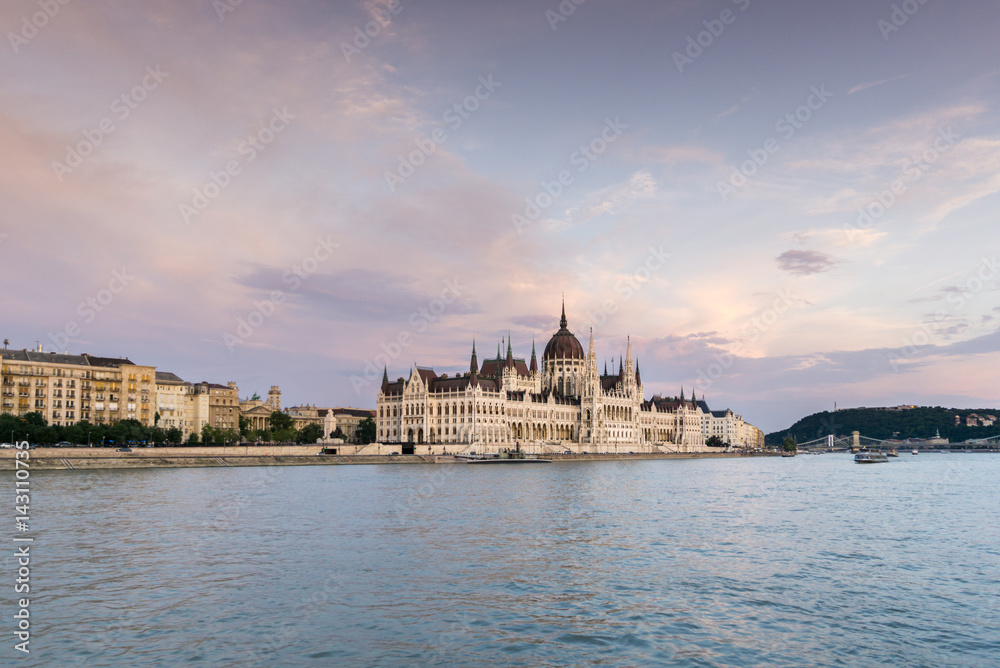 Side View of Hungarian Parliament at Sunset