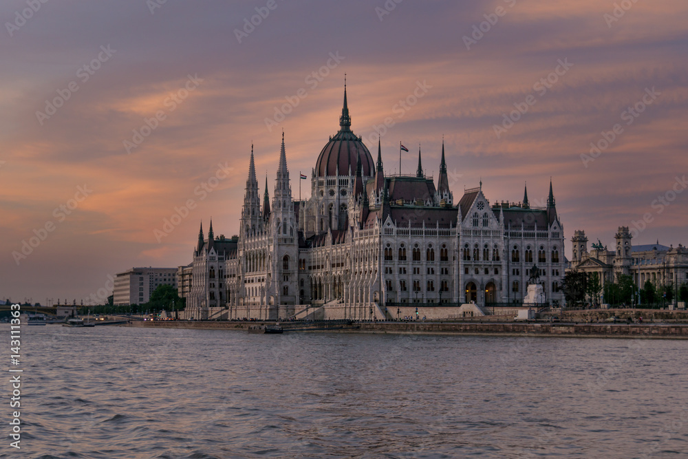 View of the Hungarian Parliament Building at Sunset