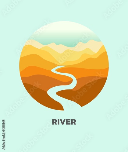 Desert river canyon landscape vector isolated icon for travel journey