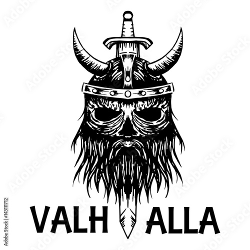 Valhalla symbol of Scandinavian ancient Viking head vector icon