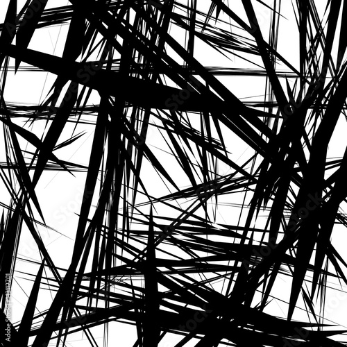 Geometric pattern of chaotic random shapes. Rough edgy texture.  Abstract monochrome background, abstract texture. Rough geometric art.