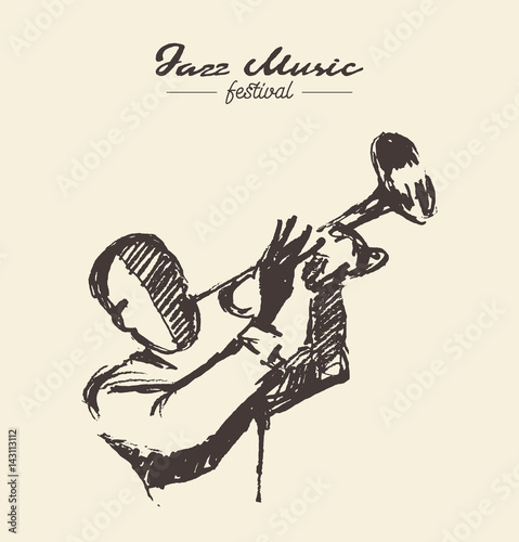 Canvas Print Man playing trumpet vintage drawn illustration