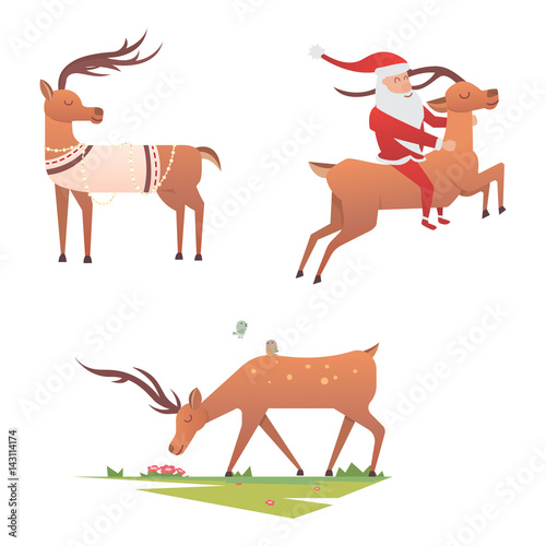 Christmas reindeer holiday mammal deer xmas celebration cute decoration winter art new year wildlife animal and santa man character vector illustration.
