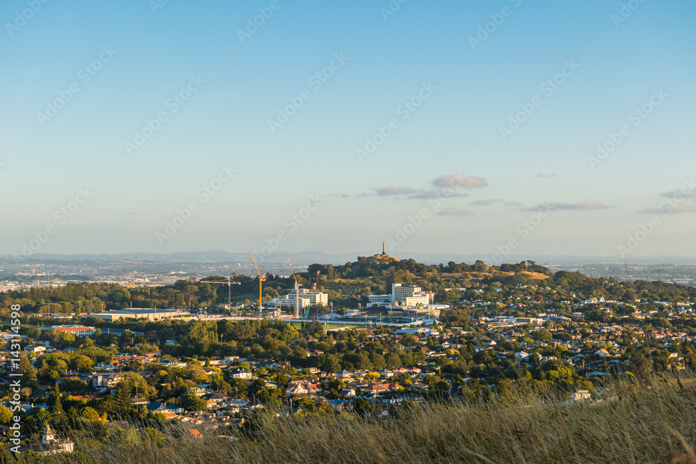 Aerial of Auckland downtown skyline during sunset, Auckland is biggest city in NewZealand.