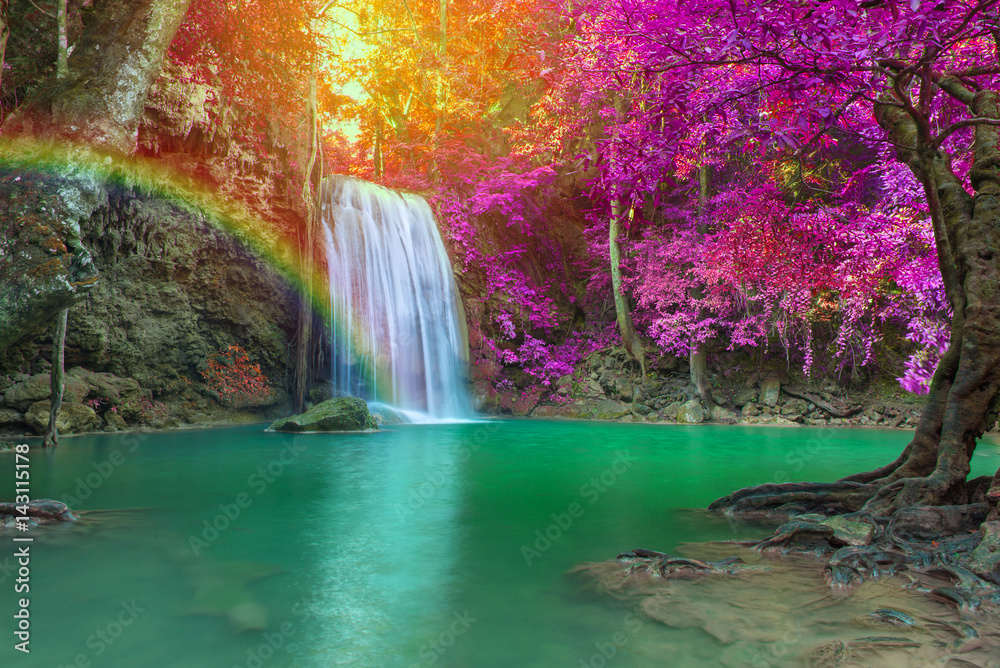 Fototapeta Waterfall in Deep forest at Erawan waterfall National Park,
