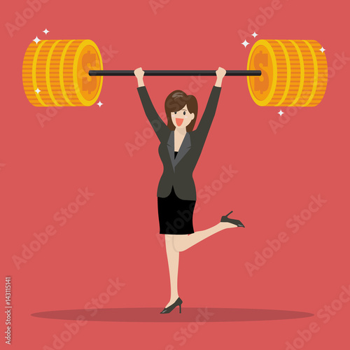 Business woman lifting a heavy weight