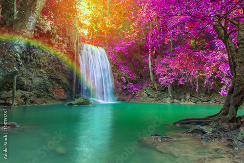 Fototapeta Naklejka Na Ścianę i Meble -  Waterfall in Deep forest at Erawan waterfall National Park,