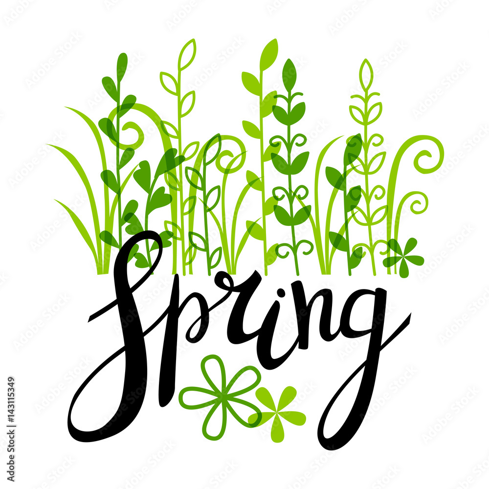 Spring lettering with green plants Spring lettering with green plants