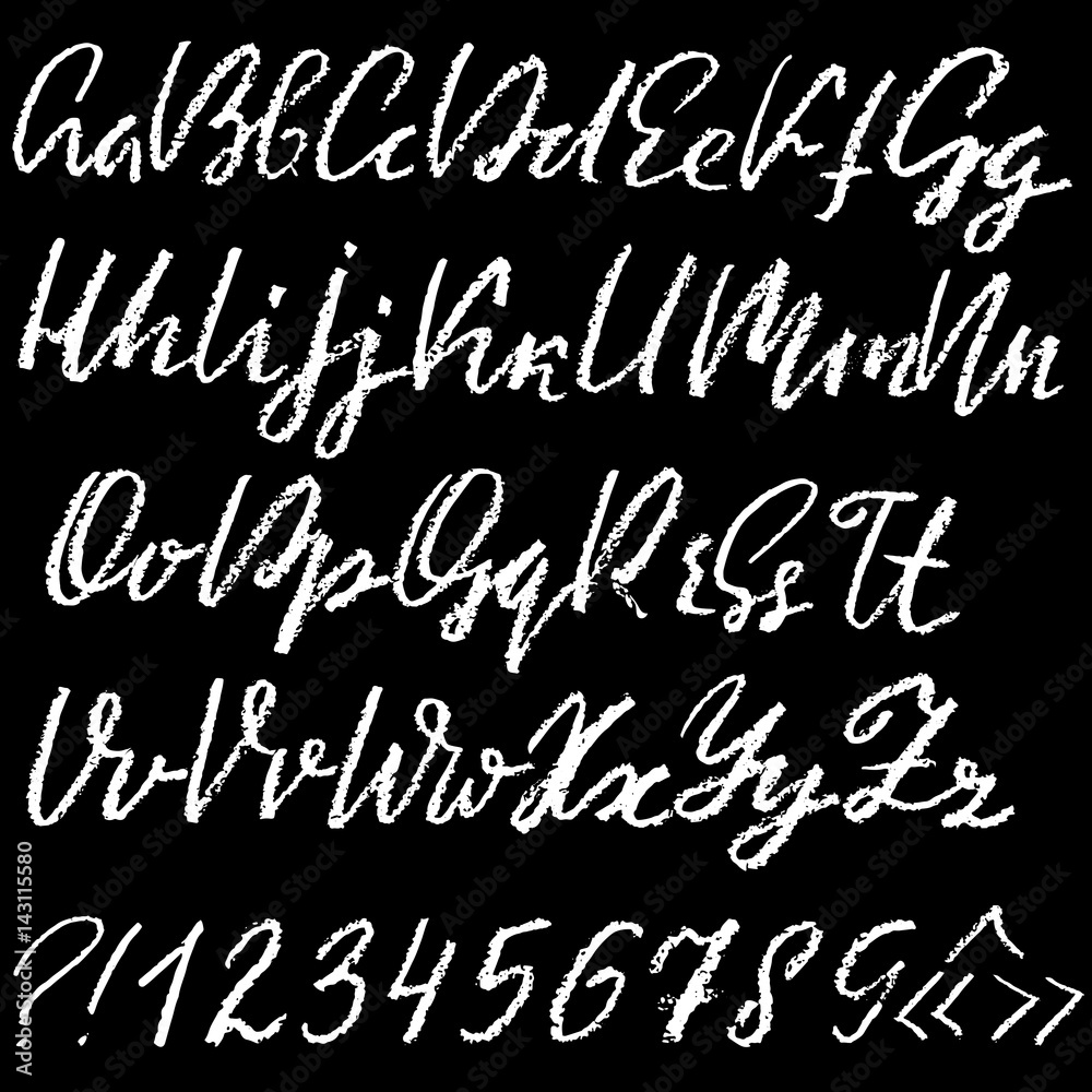 Handwritten vector chalked alphabet. Imitation texture of chalk. Modern hand drawn alphabet. Isolated letters. Vector illustration Handwritten vector chalked alphabet. Imitation texture of chalk. Modern hand drawn alphabet. Isolated letters. Vector illustration