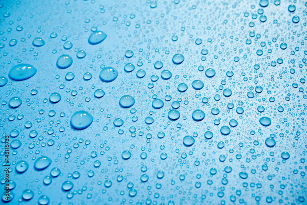 Water drops on blue background.