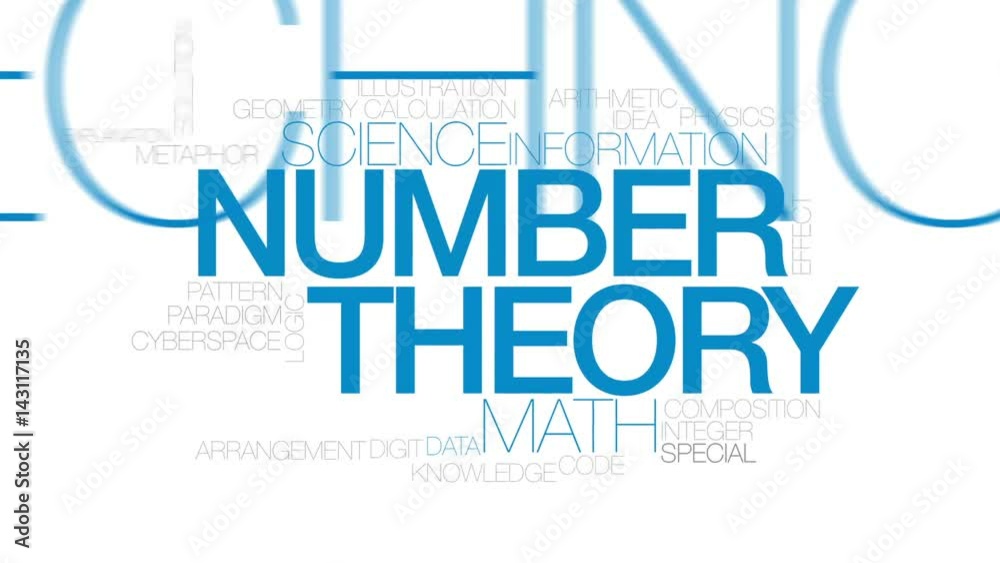 Number theory animated word cloud, text design animation.