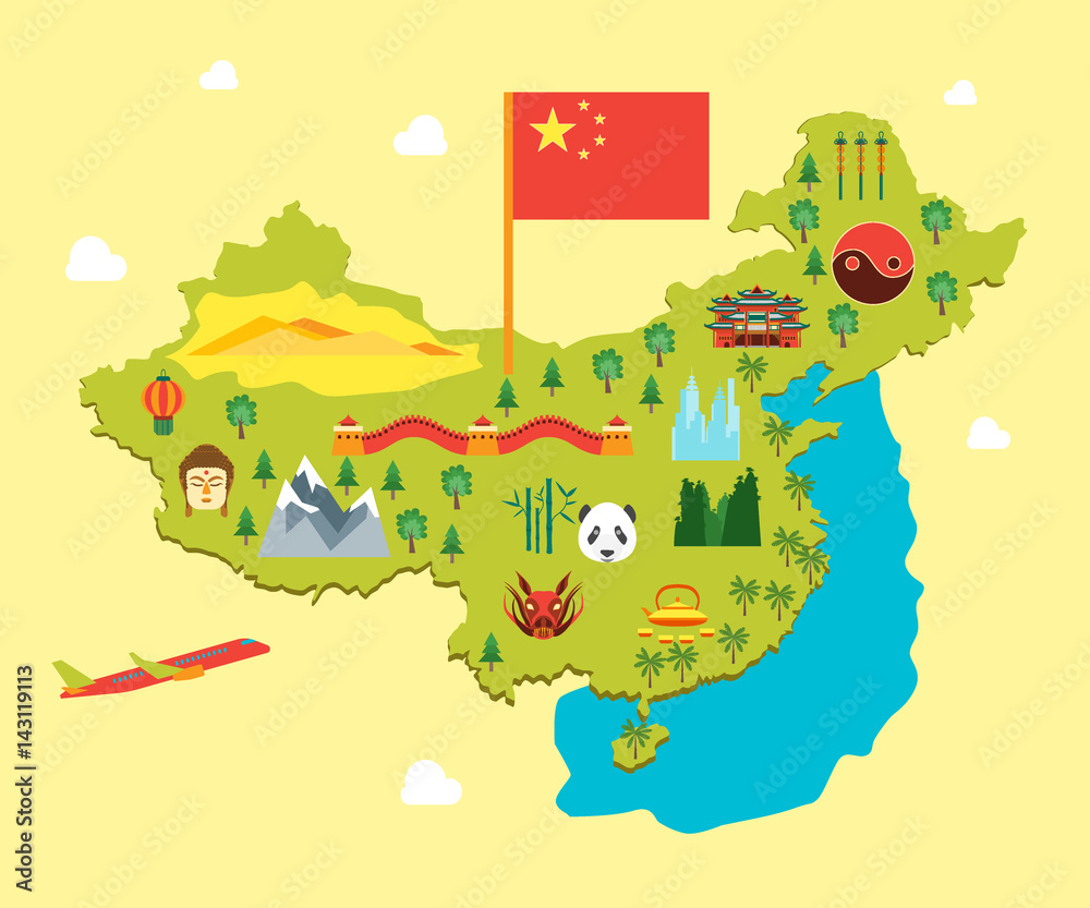 Obraz premium Cartoon Travel China Tourism Concept. Vector