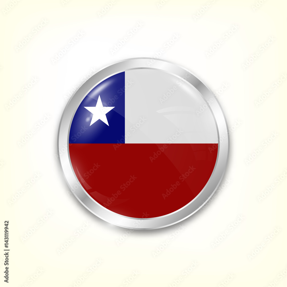 Round button national flag of Chile with the reflection of light and shadow. Icon country. Realistic vector illustration. Round button national flag of Chile with the reflection of light and shadow. Icon country. Realistic vector illustration.