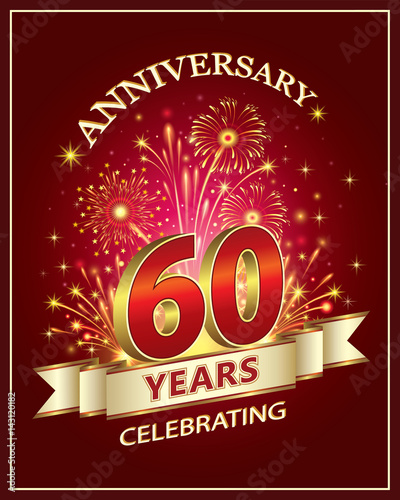 Anniversary  60 years  with fireworks on claret background