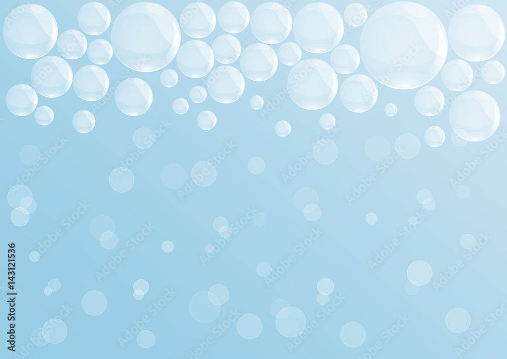 Vector wash background, mineral water and soap bubbles