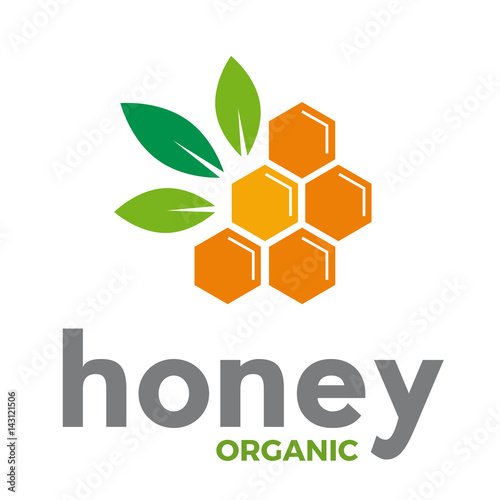 organic honey production,  concept. vector sign abstract beehive. Leaves and flower.